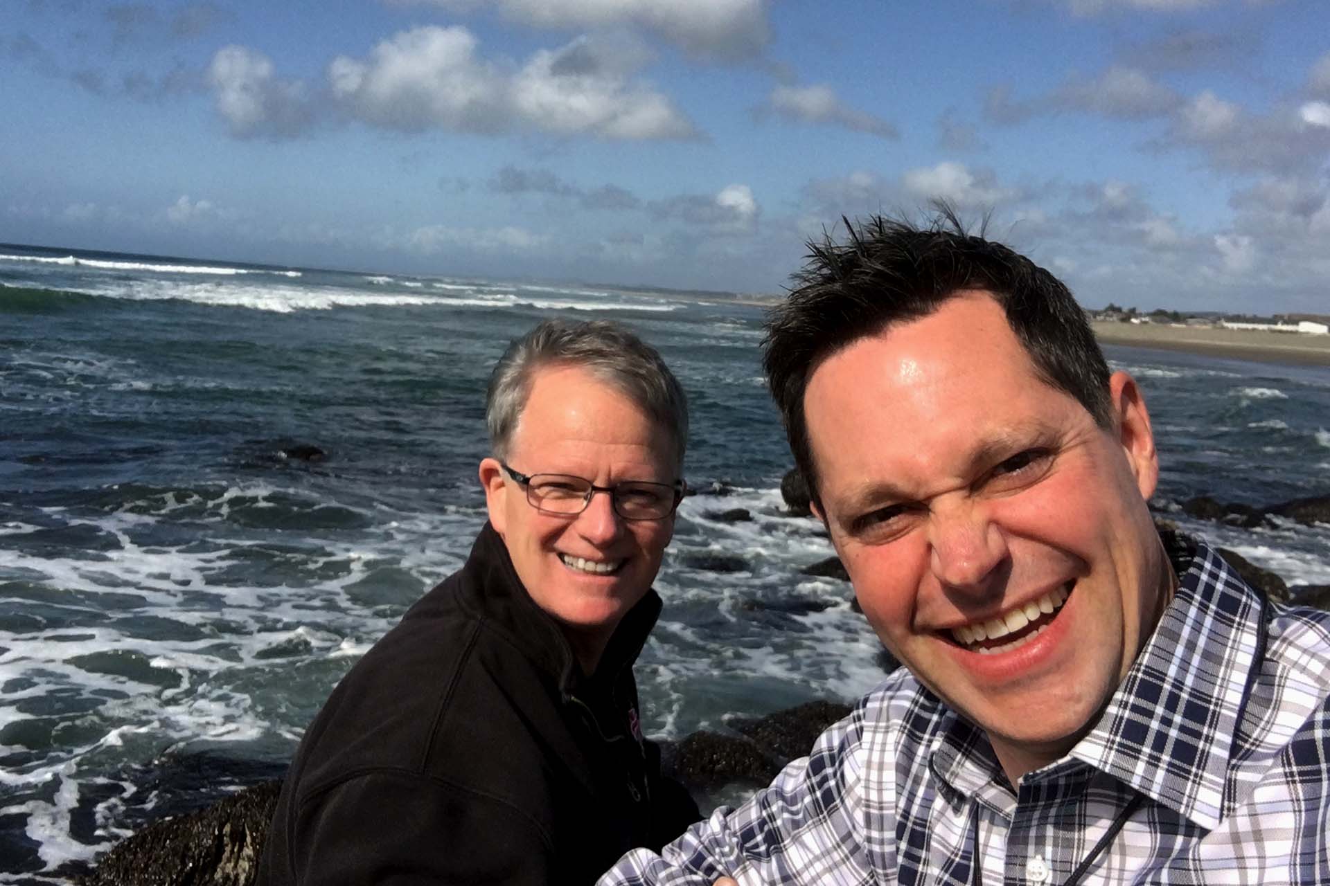 Jeff Fortenbacher and Rick Brush explore the Oregon coast at the 2017 Wellville Gathering in Clatsop County, OR