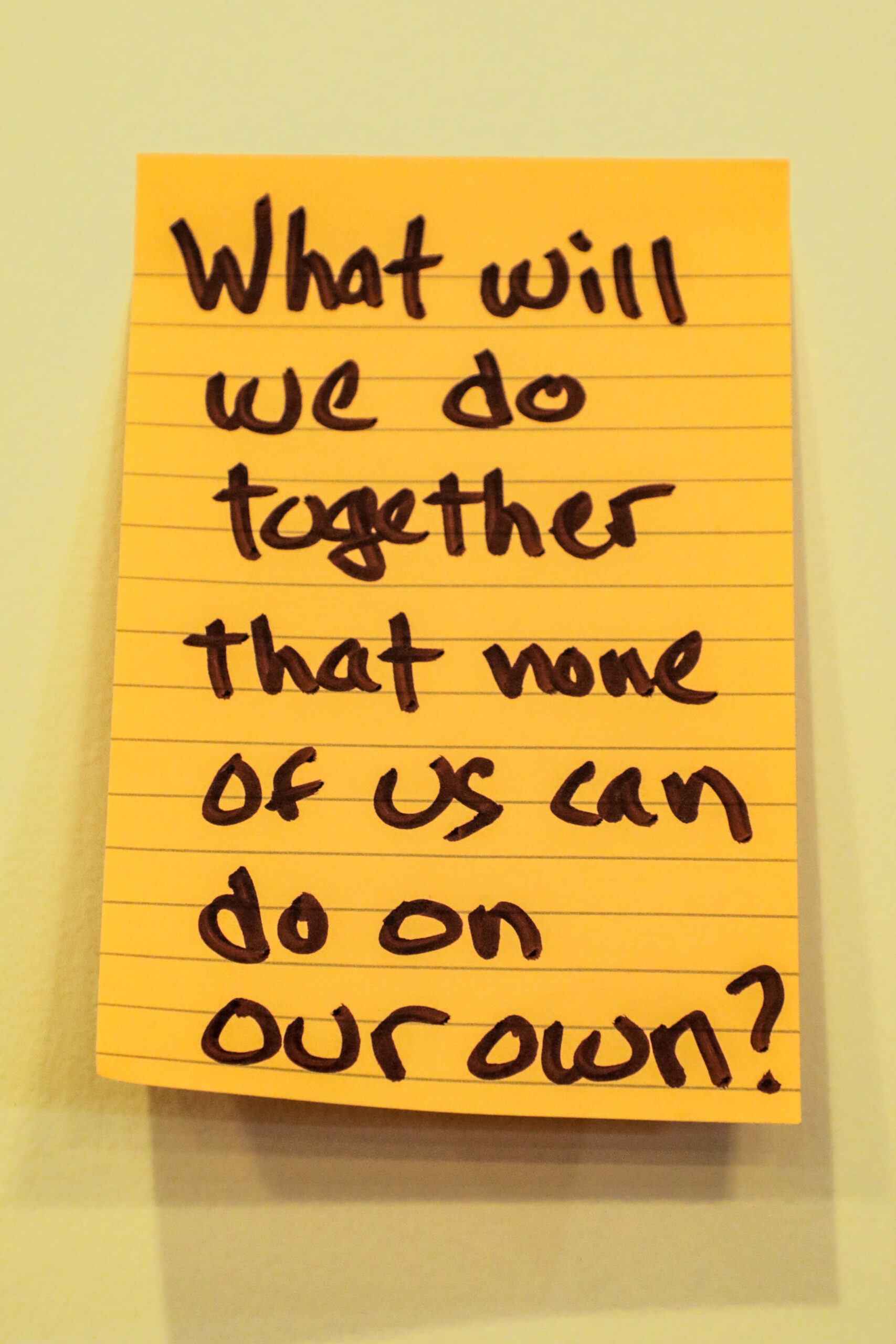 A little inspiration: "What will we do together tha none of us can do on our own?" - Rick Brush